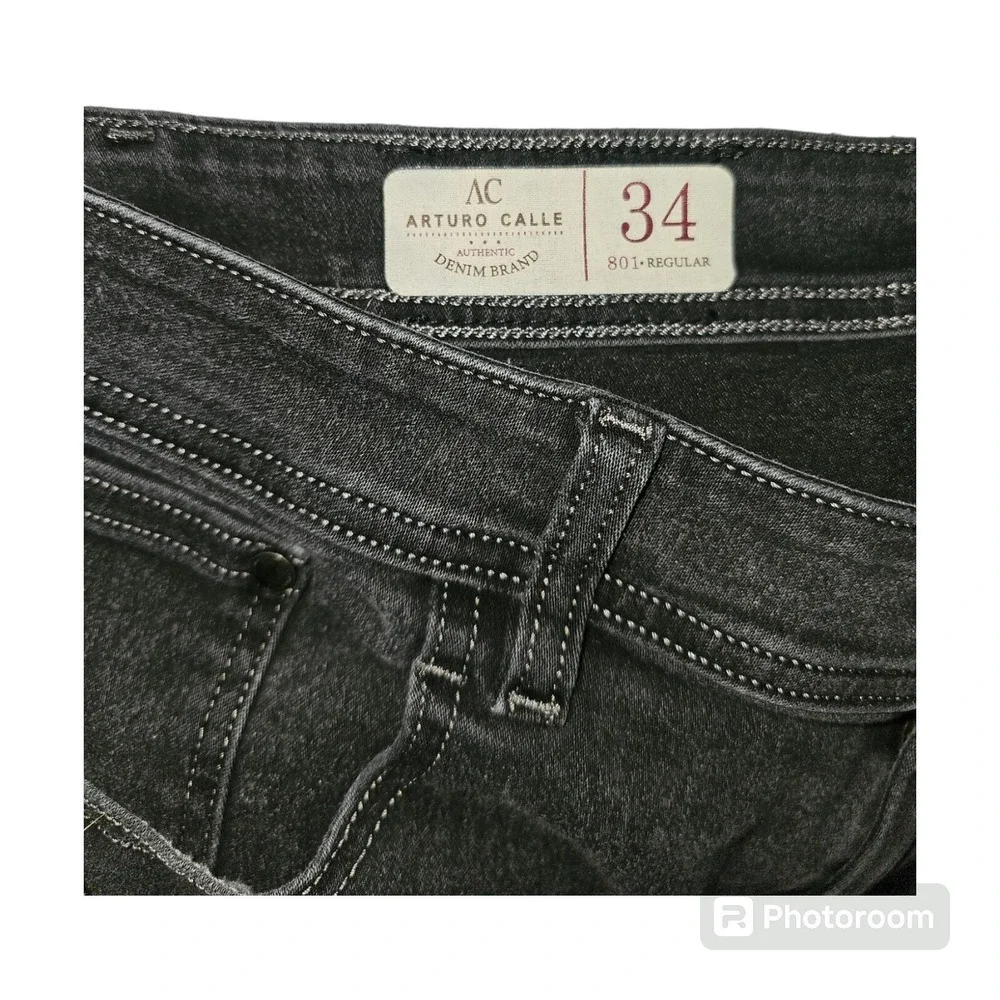 Arturo Calle Men's Black 801 Stretch Regular Medium Wash Faded Jeans 34X34 - Picture 9 of 12